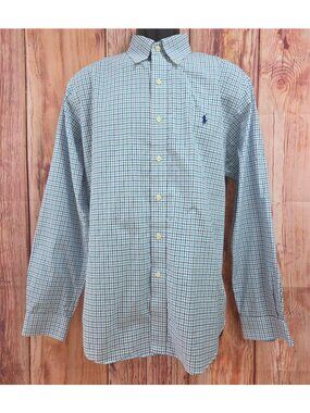 Ralph Lauren Classic Fit Non-Iron Plaid Long Sleeve Shirt Large Blue White